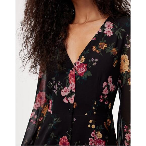 Aritzia Wilfred Nazaire Button Front Long Sleeve Black Floral Frenzy Dress - Picture 6 of 10